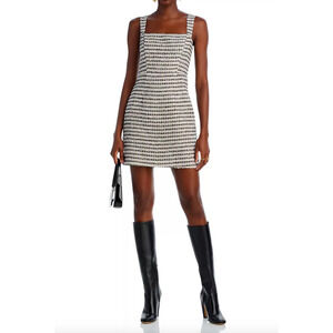 Aqua Womens Pink/Black Square Neck Tweed Bustier Dress Size S